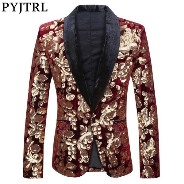 pyjtrl sequins velvet series male wine red velvet gold flowers sequins blazer plus size stage clothes for singers suit jacket, White;black
pyjtrl sequins velvet series male wine red velvet gold flowers sequins blazer plus size stage clothes for singers suit jacket, White;black