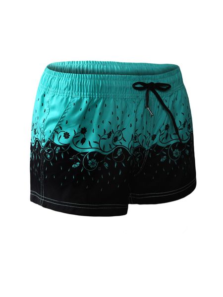 green floret printed women swim shorts, White;black 
green floret printed women swim shorts, White;black