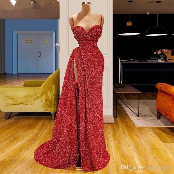 gliter red sequined evening prom dresses with high thigh split 2020 spaghetti strap a line sweetheart sleeveless long vestidos, Black
gliter red sequined evening prom dresses with high thigh split 2020 spaghetti strap a line sweetheart sleeveless long vestidos, Black