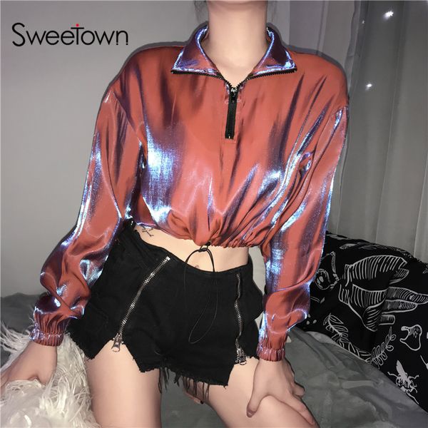sweetown korean streetwear cropped sweatshirt women glitter zipper turtleneck long sleeve hip hop crop sweatshirt streetwear, Black
sweetown korean streetwear cropped sweatshirt women glitter zipper turtleneck long sleeve hip hop crop sweatshirt streetwear, Black