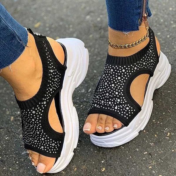 women's sandals 2020 fashion rhinestone hollow sandals thick bottom fashionable breathable, Black
women's sandals 2020 fashion rhinestone hollow sandals thick bottom fashionable breathable, Black