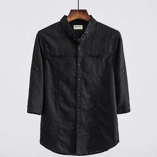 2020 men's three quarter sleeve shirts cotton linen summer casual fashion solid black shirts man turn-down collar blouse, White;black
2020 men's three quarter sleeve shirts cotton linen summer casual fashion solid black shirts man turn-down collar blouse, White;black