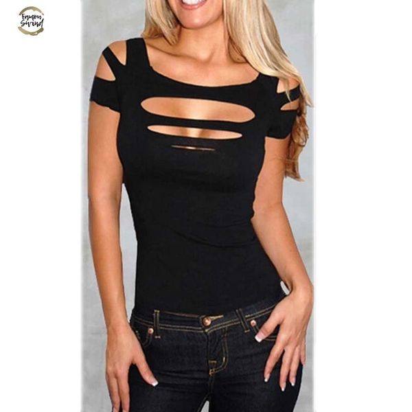 new fashion summer design women ripped slashed black tight t shirt cut out tee club goth punk style, White
new fashion summer design women ripped slashed black tight t shirt cut out tee club goth punk style, White