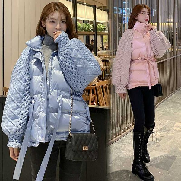 japanese sweater knitted sleeves splice female winter korean fashion loose long-sleeved down jacket casual coat, Black 
japanese sweater knitted sleeves splice female winter korean fashion loose long-sleeved down jacket casual coat, Black