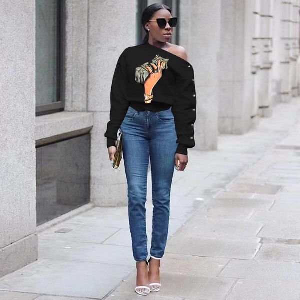 womens autumn designer tshirts sloping shoulder dollar print long sleeve fashion style female clothing casual apparel, Black
womens autumn designer tshirts sloping shoulder dollar print long sleeve fashion style female clothing casual apparel, Black