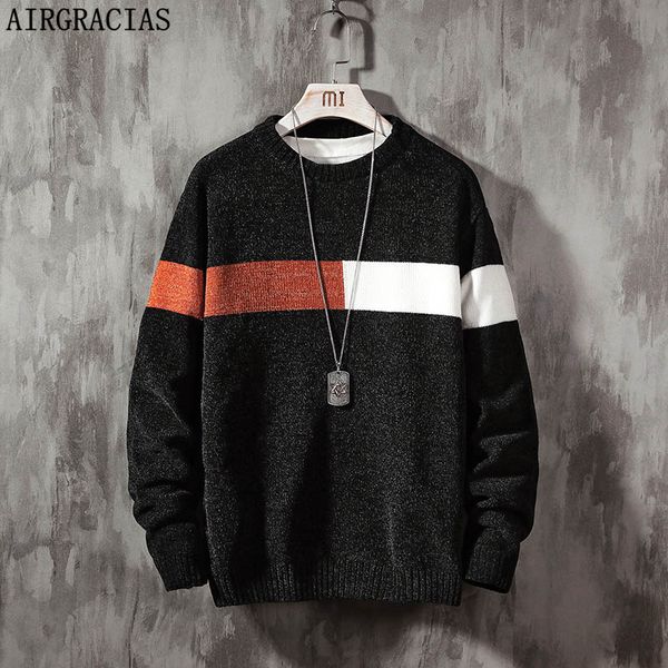 airgracias sweater men casual o-neck pullover men autumn long sleeve mens sweater knitted cashmere wool pull homme size -5xl, White;black