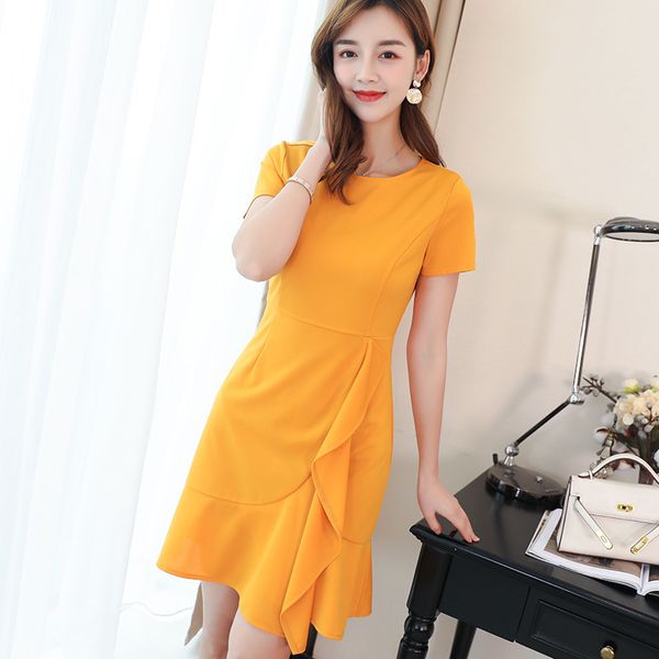 peonfly fashion summer round neck short sleeve dress black yellow solid color dresses casual ruffles elegant slim dress, Black;gray
peonfly fashion summer round neck short sleeve dress black yellow solid color dresses casual ruffles elegant slim dress, Black;gray