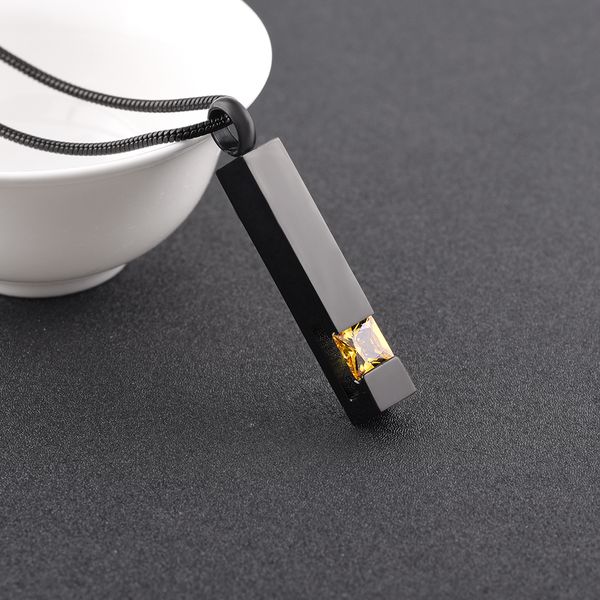 sb0008 loss of love customzed stainless steel cremation jewelry, black bar shape memorial urn locket hold yellow birthstone, Silver 
sb0008 loss of love customzed stainless steel cremation jewelry, black bar shape memorial urn locket hold yellow birthstone, Silver