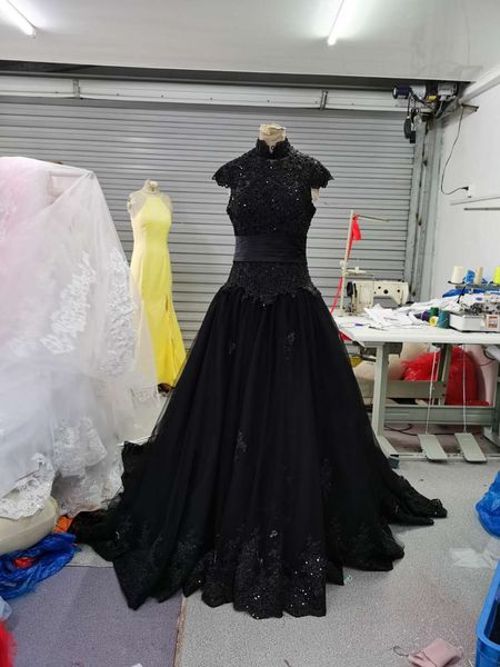 gothic high neck black wedding dresses with cap sleeve lace appliques ball gown wedding dresses pearls beading gothic wedding dresses, White
gothic high neck black wedding dresses with cap sleeve lace appliques ball gown wedding dresses pearls beading gothic wedding dresses, White