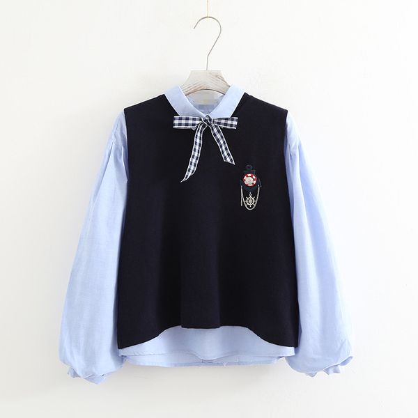korean student uniforms style female anchor stitch embroidery knit pullover vest 2019 spring, White;black
korean student uniforms style female anchor stitch embroidery knit pullover vest 2019 spring, White;black