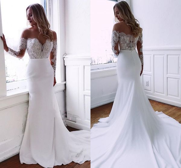 new arrival 2020 long sleeve mermaid wedding dresses 2020 elegant off shoulder appliques satin long bridal gowns covered button back, White
new arrival 2020 long sleeve mermaid wedding dresses 2020 elegant off shoulder appliques satin long bridal gowns covered button back, White