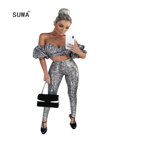 snake skin print two piece set women suit summer fashion lady outfit slash neck bare shoulder crop + slim pencil pants, White
snake skin print two piece set women suit summer fashion lady outfit slash neck bare shoulder crop + slim pencil pants, White