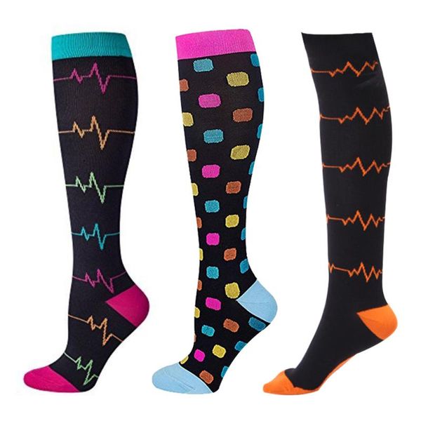 3 pairs nylon printed running stretch stockings long tube hiking travel women compression socks circulation recovery nursing, Black;white
3 pairs nylon printed running stretch stockings long tube hiking travel women compression socks circulation recovery nursing, Black;white
