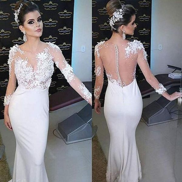 2019 lace mermaid arabic beach wedding dresses sheer neck 3/4 long sleeves pearls bridal dresses custom made wedding gowns, White
2019 lace mermaid arabic beach wedding dresses sheer neck 3/4 long sleeves pearls bridal dresses custom made wedding gowns, White
