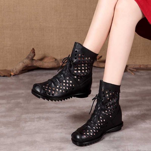 leather soft bottom net boots round head strap summer short boots wedge with hole casual 2019 new women's cool boots, Black
leather soft bottom net boots round head strap summer short boots wedge with hole casual 2019 new women's cool boots, Black