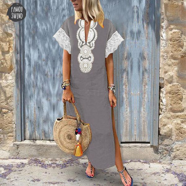 women casual dresses maxi long dress summer vintage v neck short sleeve split lace patchwork bohemian party vestidos plus size, Black;gray
women casual dresses maxi long dress summer vintage v neck short sleeve split lace patchwork bohemian party vestidos plus size, Black;gray