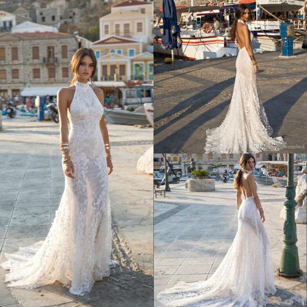 2020 lian rokman mermaid wedding dresses halter backless sweep train lace 3d floral appliqued beach wedding dress custom made bridal gowns, White
2020 lian rokman mermaid wedding dresses halter backless sweep train lace 3d floral appliqued beach wedding dress custom made bridal gowns, White