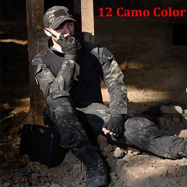 hunting sets tactical camouflage uniform army combat shirt + cargo pants with knee elbow pads sniper clothing suit, Camo 
hunting sets tactical camouflage uniform army combat shirt + cargo pants with knee elbow pads sniper clothing suit, Camo