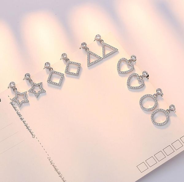 925 sterling silver geometric star heart triangel square round circle dangle earrings with shiny zircon jewelry s-e218
925 sterling silver geometric star heart triangel square round circle dangle earrings with shiny zircon jewelry s-e218
