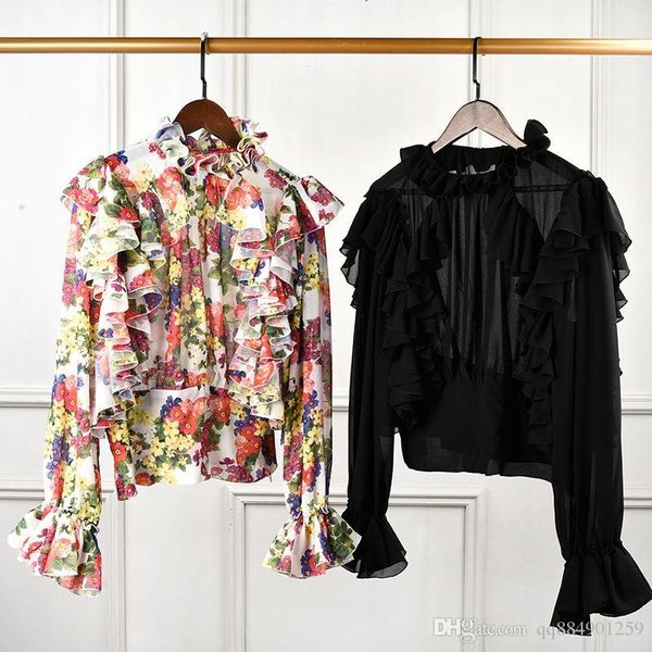 early spring fashion new ladies ruffled chiffon printed shirt base shirt women good quality easy to match size s-xl, White
early spring fashion new ladies ruffled chiffon printed shirt base shirt women good quality easy to match size s-xl, White