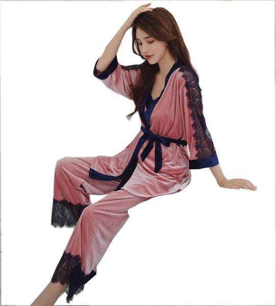 hollow out women robe & gown sets lace bathrobe + night trousers t hree pieces sleepwear womens sleep set golden velvet, Black;red
hollow out women robe & gown sets lace bathrobe + night trousers t hree pieces sleepwear womens sleep set golden velvet, Black;red