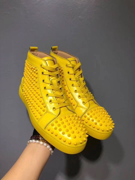 yellow leather spikes sneakers shoes men's women's louisflats red bottom casual shoes brand red sole party wedding, Black
yellow leather spikes sneakers shoes men's women's louisflats red bottom casual shoes brand red sole party wedding, Black