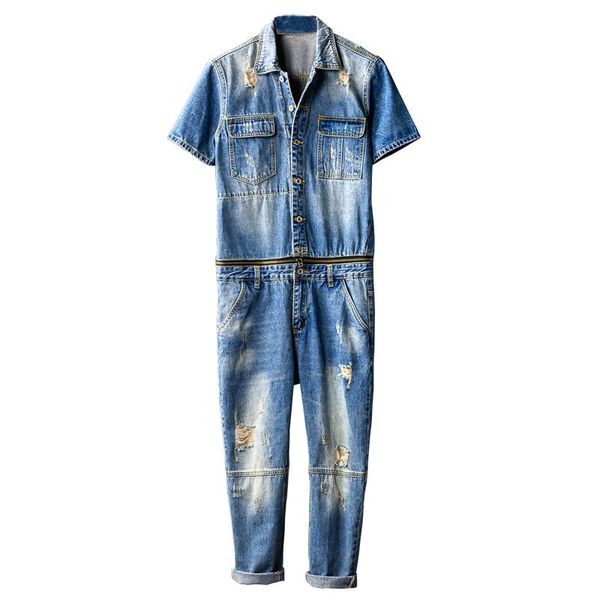 japanese retro denim jumpsuit male korean version of the hole nine points pants detachable jumpsuit short sleeve suit, Blue
japanese retro denim jumpsuit male korean version of the hole nine points pants detachable jumpsuit short sleeve suit, Blue