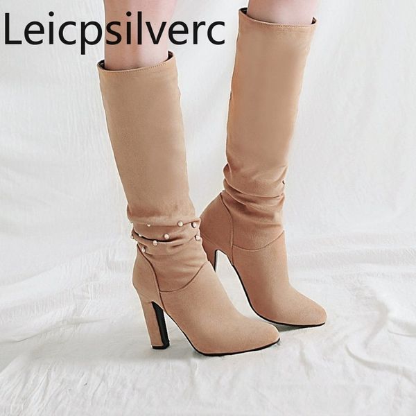 women's boots winter new style flock round head thick heel high heel women's mid boots plus size 34-42, Black
women's boots winter new style flock round head thick heel high heel women's mid boots plus size 34-42, Black