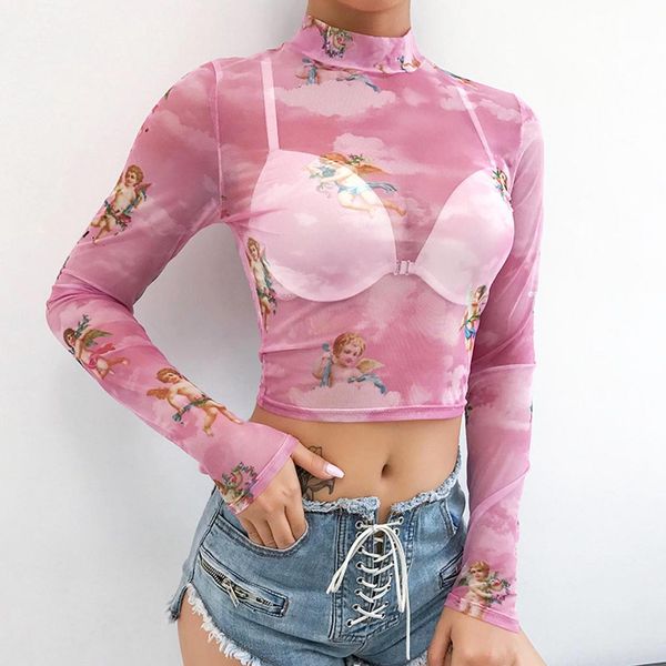 vintage women tshirts turtleneck long sleeve starry angle printed t-shirts mesh perspective short tee shirt femme, White
vintage women tshirts turtleneck long sleeve starry angle printed t-shirts mesh perspective short tee shirt femme, White