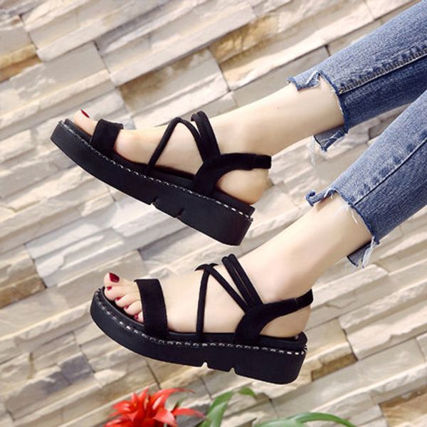 muffin platform 2020 summer new roman word buckle sandals female students with wild korean cross straps, Black
muffin platform 2020 summer new roman word buckle sandals female students with wild korean cross straps, Black