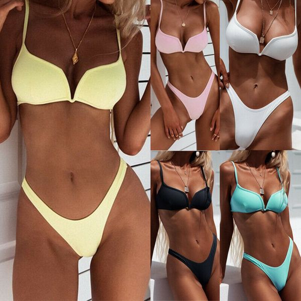 2020 colorful deep v cut beachwear summer women strappy bikini set two piece swimwear mid waist thong v bottom beach set
2020 colorful deep v cut beachwear summer women strappy bikini set two piece swimwear mid waist thong v bottom beach set