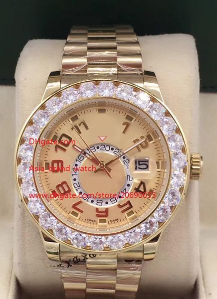 luxury watch 44mm golden dial date gmt working big diamond bezel mechanical automatic mens watches, Slivery;brown
luxury watch 44mm golden dial date gmt working big diamond bezel mechanical automatic mens watches, Slivery;brown