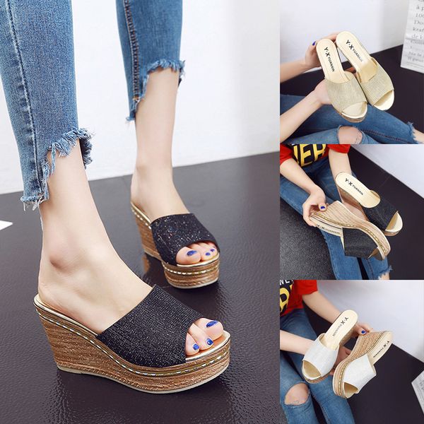 women sandals sequin slippers wedges super high heel shoes fashion casual female non-slip casual summer soft beach slippers 50#, Black
women sandals sequin slippers wedges super high heel shoes fashion casual female non-slip casual summer soft beach slippers 50#, Black