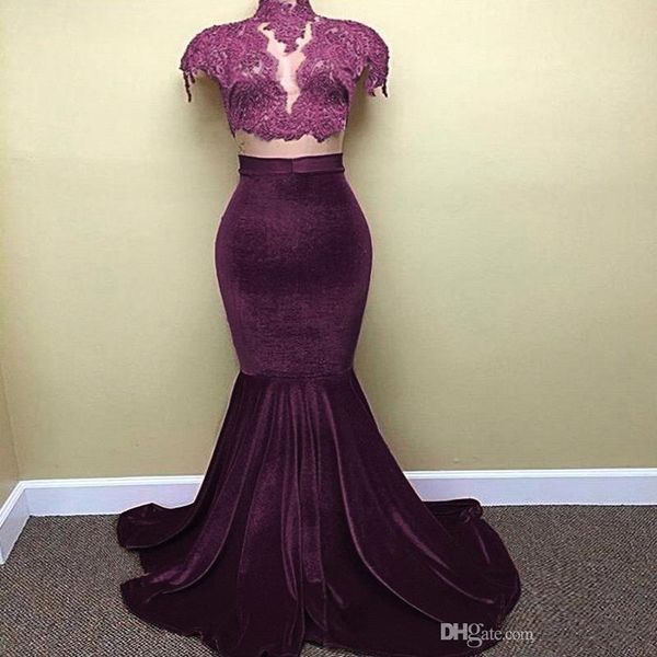 2019 new cap sleeves black purple velvet prom dresses mermaid high neck lace appliques long train evening gowns arabic celebrity dress
2019 new cap sleeves black purple velvet prom dresses mermaid high neck lace appliques long train evening gowns arabic celebrity dress