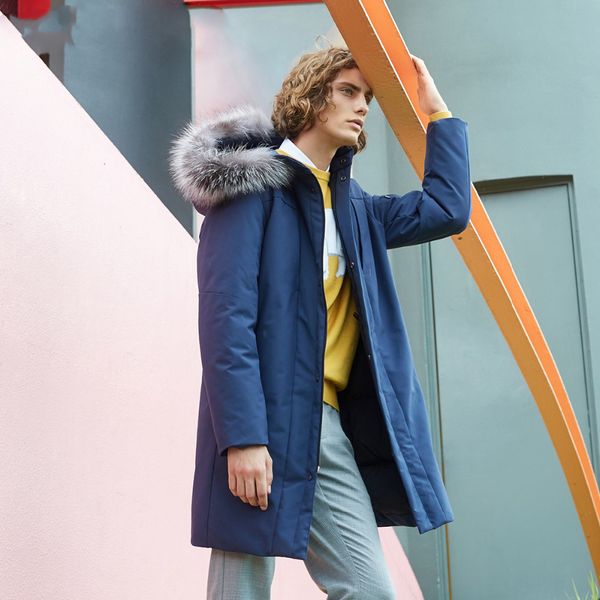 men's winter fox fur collar down jacket medium style coat warm clothes, Black
men's winter fox fur collar down jacket medium style coat warm clothes, Black