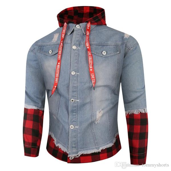 plaid panelled mens designer jean jackets fashion ripped single breasted mens jean jackets casual males clothing, Black;brown
plaid panelled mens designer jean jackets fashion ripped single breasted mens jean jackets casual males clothing, Black;brown