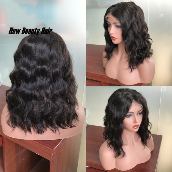 

natural synthetic lace front wigs for women short bob water wavy black #1b hair 16 inch natural looking heat resistant fiber wig peruvian