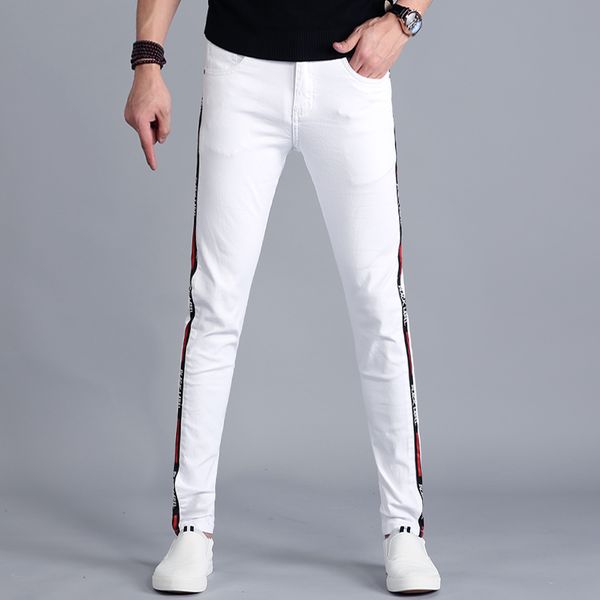 korean style men side stripe white jeans 2020 summer thin jean trousers fashion cotton slim fit stretch denim pencil pants, Blue
korean style men side stripe white jeans 2020 summer thin jean trousers fashion cotton slim fit stretch denim pencil pants, Blue