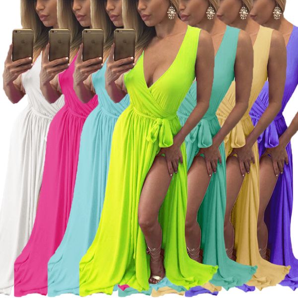 women chiffon dress high waist summer sleeveless ladies fashion deep v-neck high split party long dress, Black;gray
women chiffon dress high waist summer sleeveless ladies fashion deep v-neck high split party long dress, Black;gray