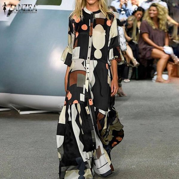 zanzea summer elegant flare sleeve maxi long dress women bohemian printed party sundress casual lace up ruffles vestido kaftan, Black;gray
zanzea summer elegant flare sleeve maxi long dress women bohemian printed party sundress casual lace up ruffles vestido kaftan, Black;gray