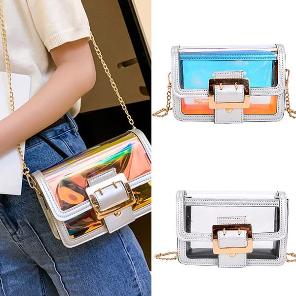 women clear transparent shoulder bag mini tote lasering holographic handbag j9