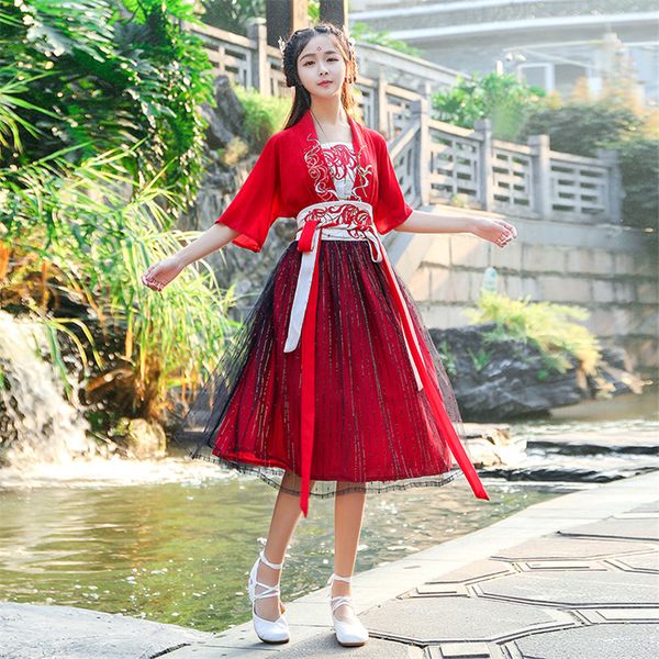 woman chinese traditional hanfu dress ancient elegant embroidery dance wear summer red fairy short sleeve mesh skirt, Black;red
woman chinese traditional hanfu dress ancient elegant embroidery dance wear summer red fairy short sleeve mesh skirt, Black;red