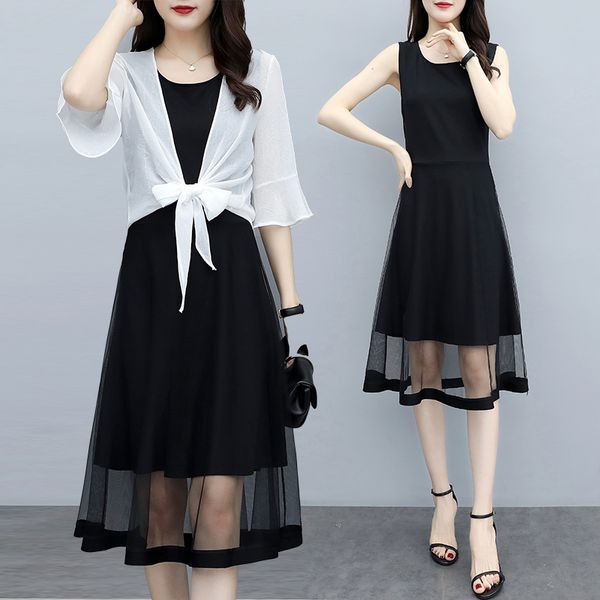 large plus elegant dress suit women chiffon shirt and sundress spaghetti strap dress two pieces set pink black big outfit, White
large plus elegant dress suit women chiffon shirt and sundress spaghetti strap dress two pieces set pink black big outfit, White