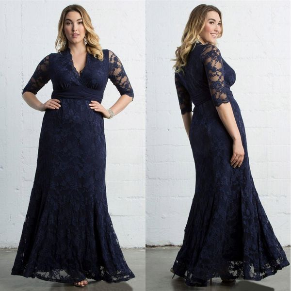 dark navy plus size lace formal dresses with long sleeves v-neck ankle length evening gowns mermaid prom dress sd3400, Black
dark navy plus size lace formal dresses with long sleeves v-neck ankle length evening gowns mermaid prom dress sd3400, Black