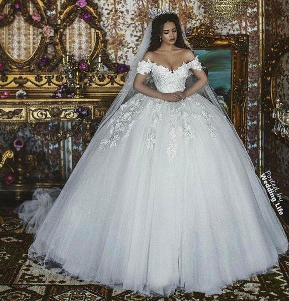 new puffy ball gown wedding dresses off shoulder cap sleeves lace 3d floral appliques floor length plus size formal bridal gowns, White
new puffy ball gown wedding dresses off shoulder cap sleeves lace 3d floral appliques floor length plus size formal bridal gowns, White