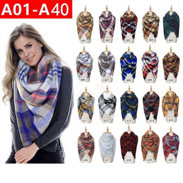 

plaid scarves girls shawl 140*140cm grid wraps lattice square neck scarf fringed pashmina winter neckerchief blankets 40styles ljja2871, Blue;gray