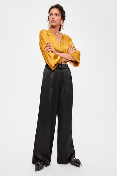 trendyol black belt detail pants twoaw20pl0425, Black;white