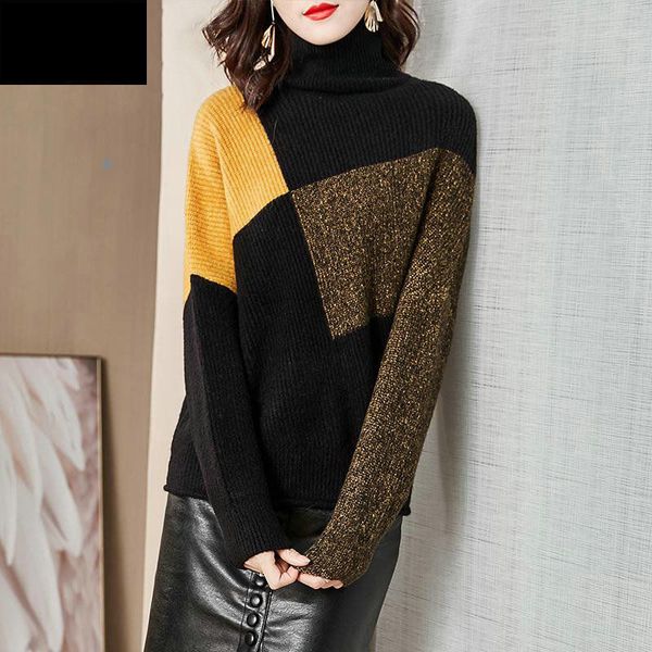 core yarn high-end knit sweater autumn and winter new loose base shirt color matching western fashion turtleneck sweater women, White;black
core yarn high-end knit sweater autumn and winter new loose base shirt color matching western fashion turtleneck sweater women, White;black