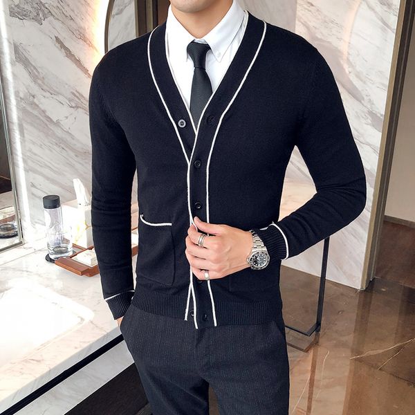 fashion men's cardigan sweater slim fit solid color knitwear korean style casual clothing male black gray white v-neck sweater, White;black
fashion men's cardigan sweater slim fit solid color knitwear korean style casual clothing male black gray white v-neck sweater, White;black