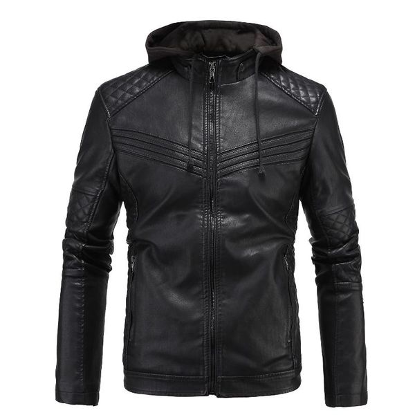 new leather jackets for males motorcycle jackets hat faux leather men biker brand pu outerwears, Black